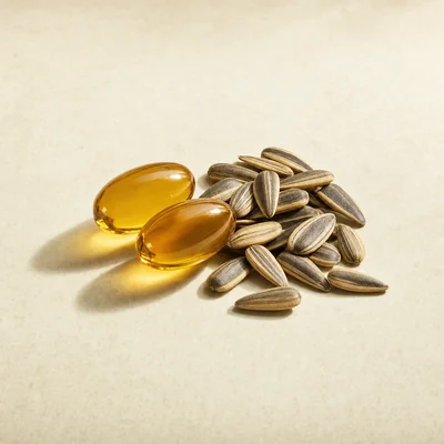 Vitamin E capsules with sunflower seeds