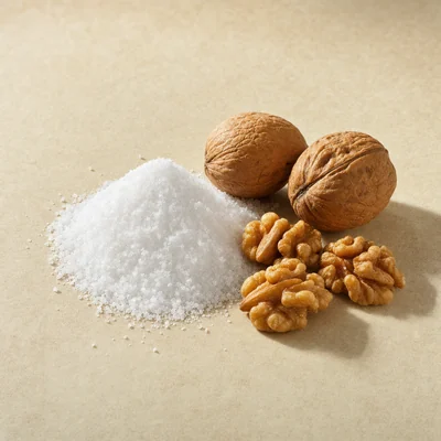 L-arginine — white crystalline powder with walnuts